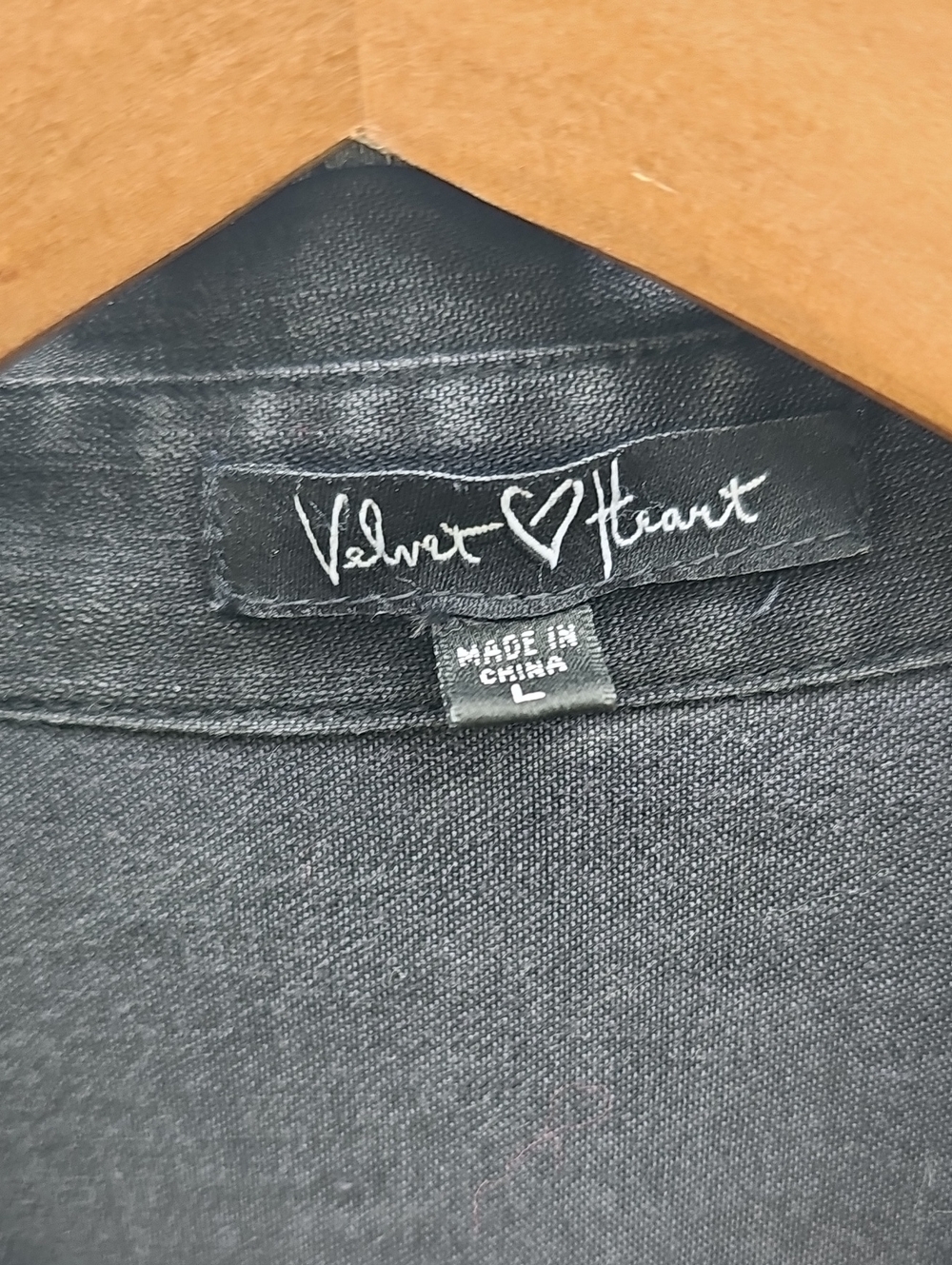 Black Denim Velvet Heart Shirt Dress | Button Front | Long Sleeve | Size L - Picture 4 of 7